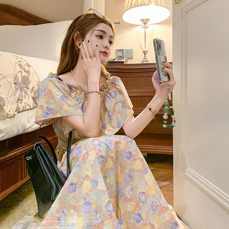 2wayオフショルダーフラワープリントワンピース