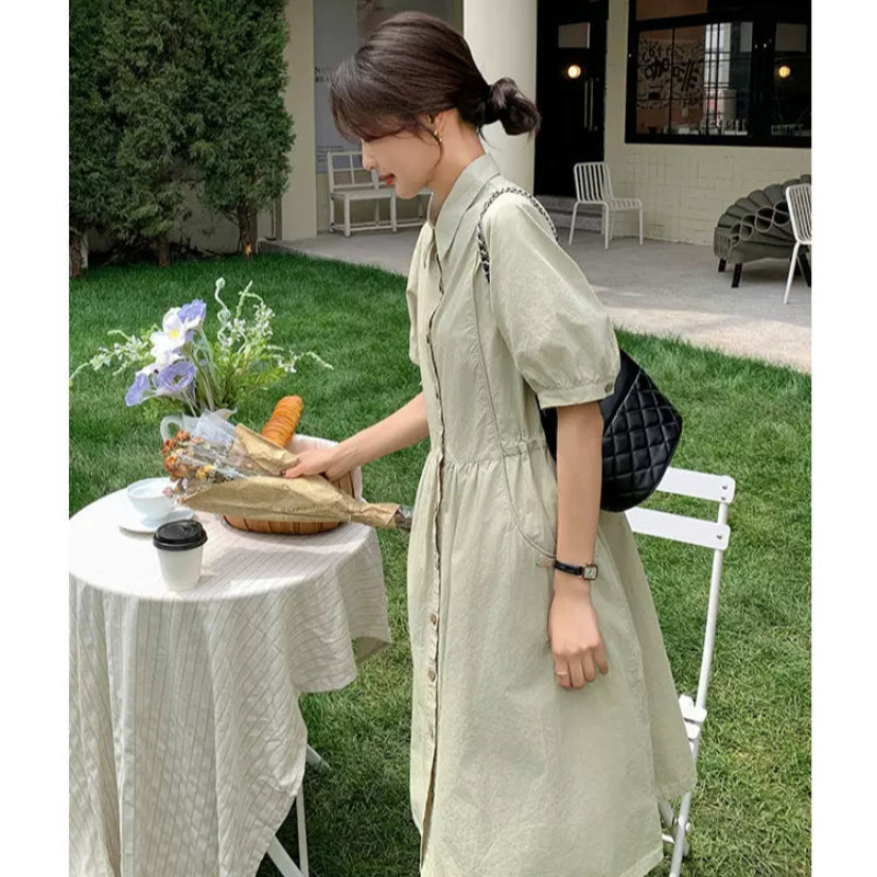 ナチュラルグリーンシャツワンピース