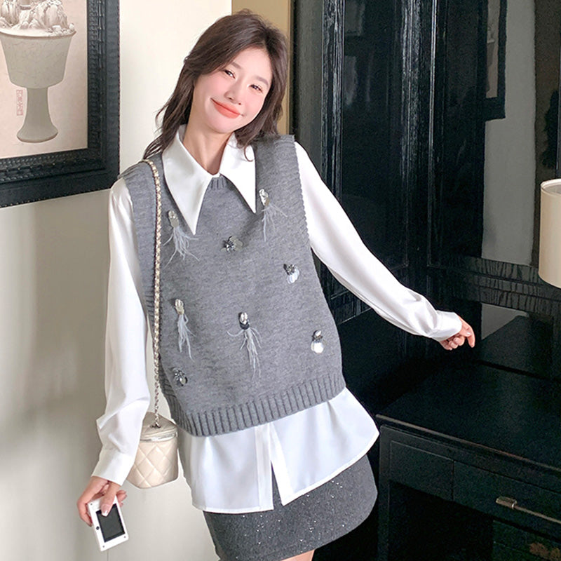 2way シャツ×ニットベストセット