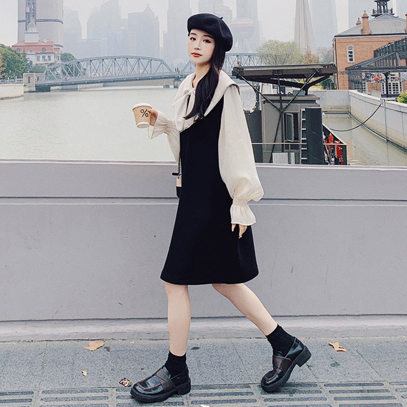 リボンディテールシアーパフスリーブワンピ