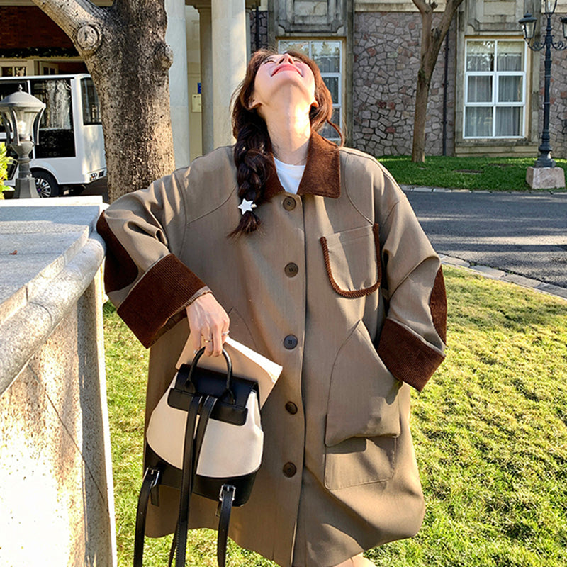 オーバーサイズバイカラーミディ丈トレンチコート