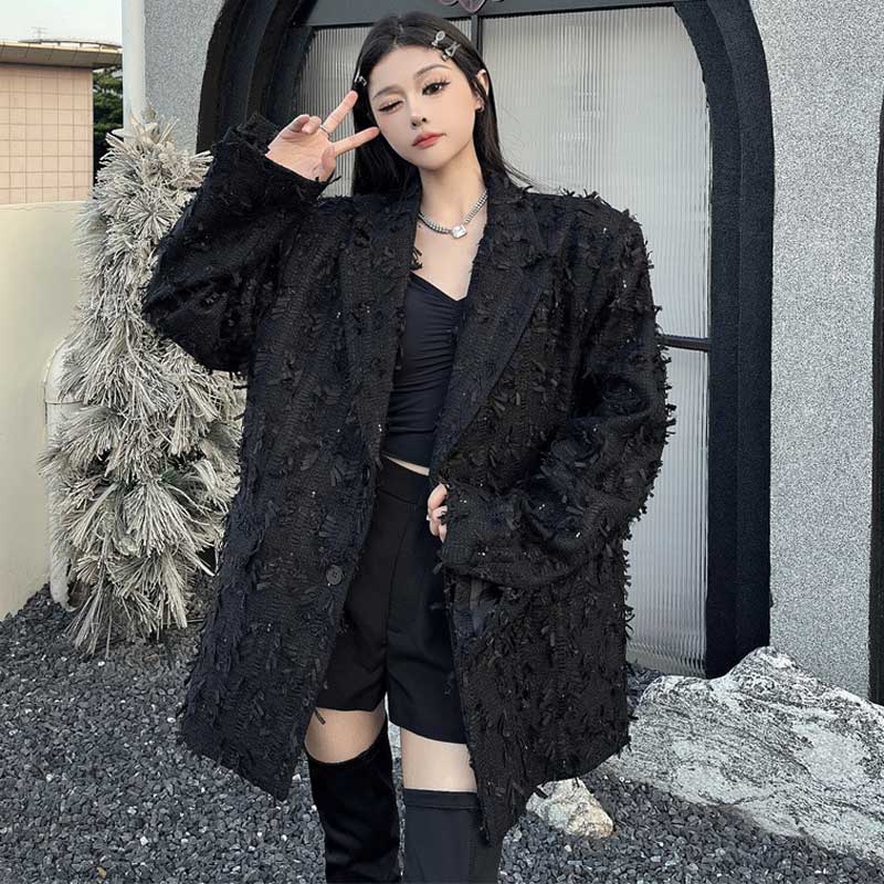 シャギーフリンジテーラードジャケット