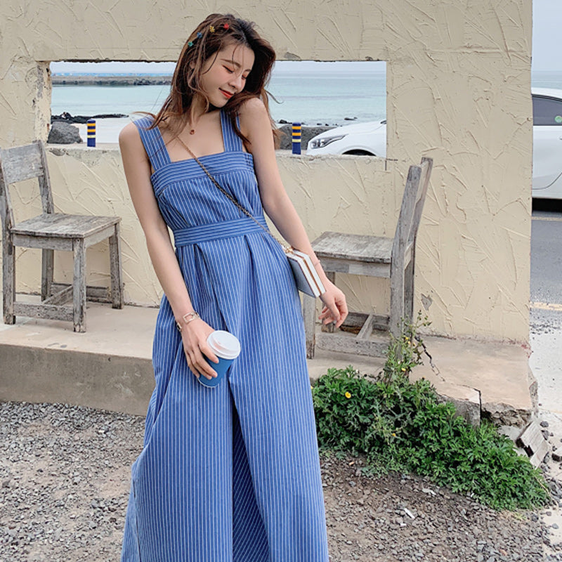 バックリボンストライプロンパース