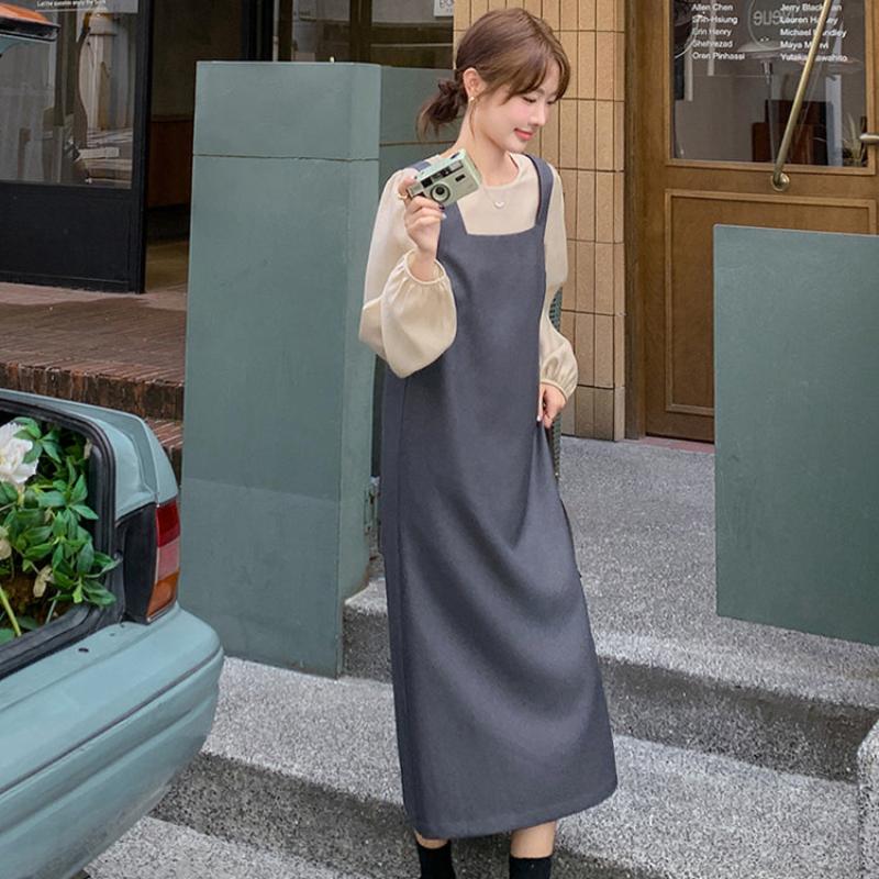 ノーカラーブラウス×バックリボンワンピースセットアップ