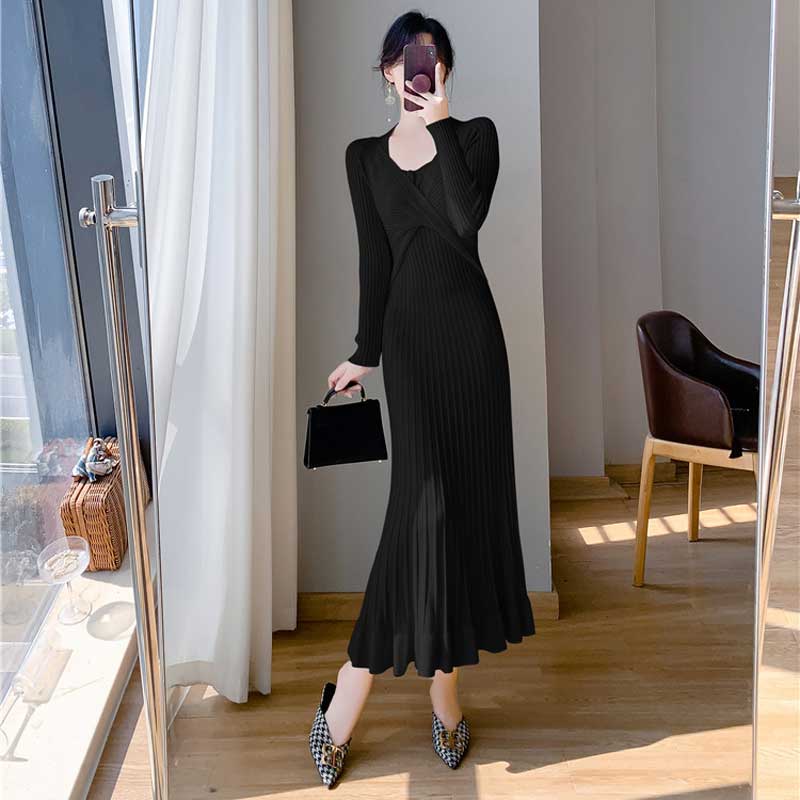 ツイストリブニットワンピース(4colors)