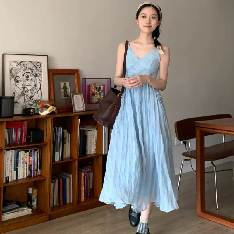 エレガントブルーキャミソールワンピース(ライトブルー)夏 休日