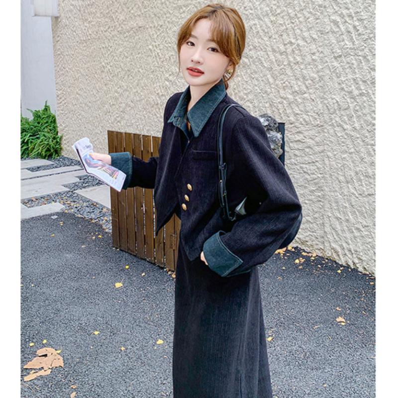 コーデュロイフェイクジャケット×スカートセットアップ