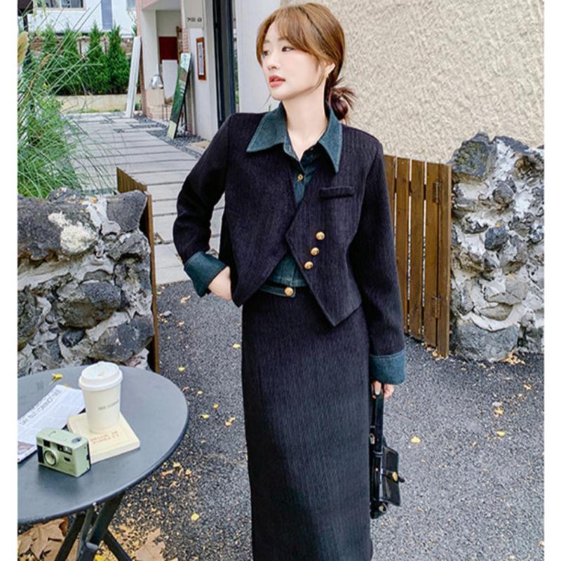 コーデュロイフェイクジャケット×スカートセットアップ