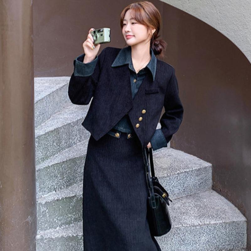 コーデュロイフェイクジャケット×スカートセットアップ