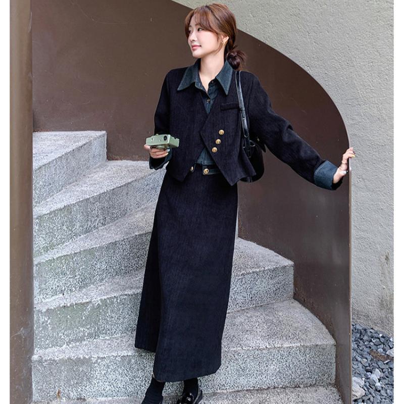 コーデュロイフェイクジャケット×スカートセットアップ