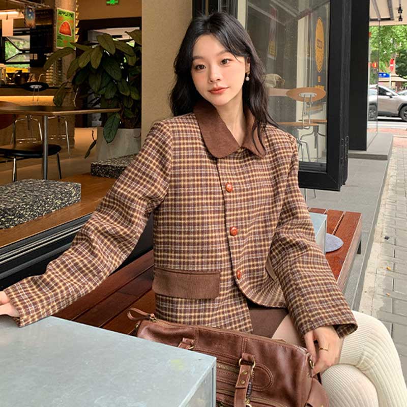 レトロチェックショートジャケット