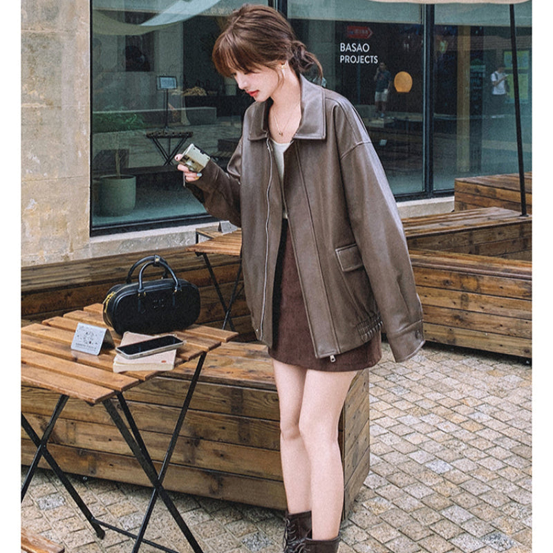 オーバーサイズフェイクレザージャケット(2colors)