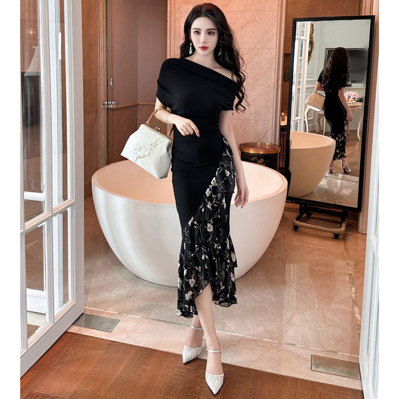 2wayショルダーシックフラワーワンピース