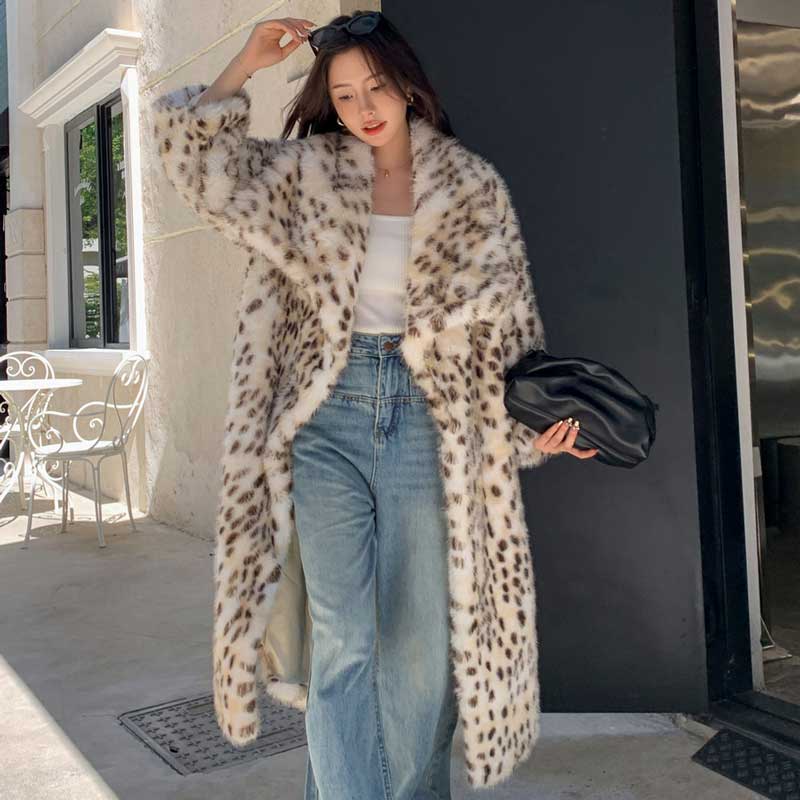 プラージュ モヘアシャギーレオパード コート レオパードロングシャギーコート（白）秋/冬 ラグジュアリーなロングコート