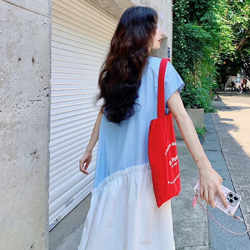 アシンメトリー切り替えシャツワンピース