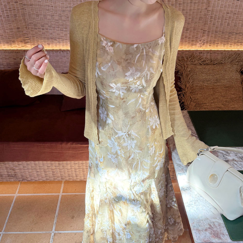 アートフラワーキャミソールワンピース(2colors)