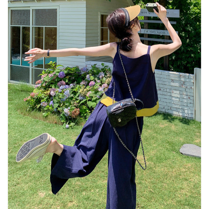 バイカラーキャミソール×ワイドパンツセットアップ