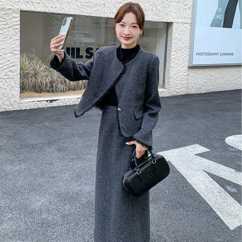 ラメツイードジャケット×スカートスーツ