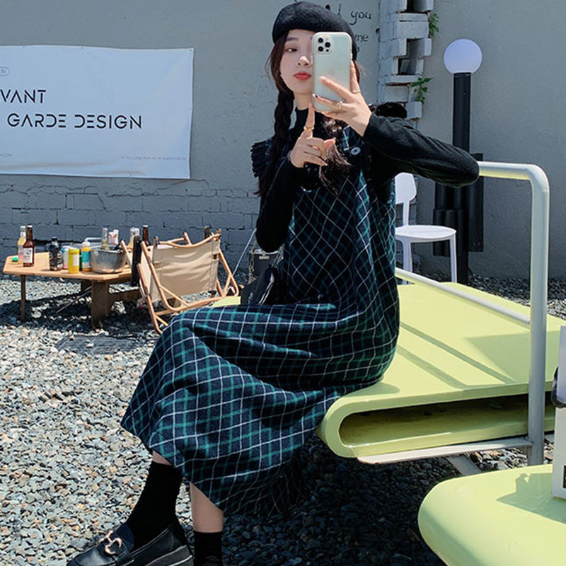 Aラインチェック柄ジャンパースカート(2colors)