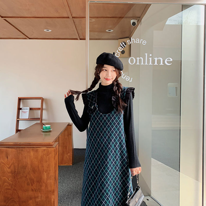 Aラインチェック柄ジャンパースカート(2colors)