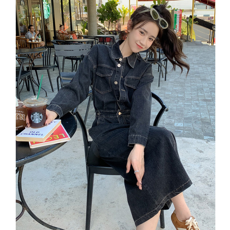 デニムロングシャツワンピース