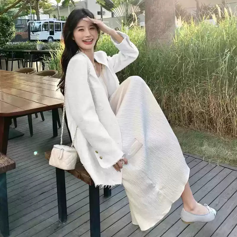 エレガントノーカラーツイードジャケット(3colors)