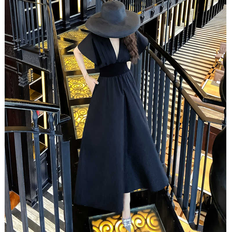 フレアスリーブフロントプリーツマキシワンピース(2colors)