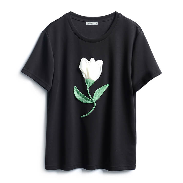 花モチーフTシャツ×ウエストコンシャスイレヘムマーメイドスカート【上下別売り可】