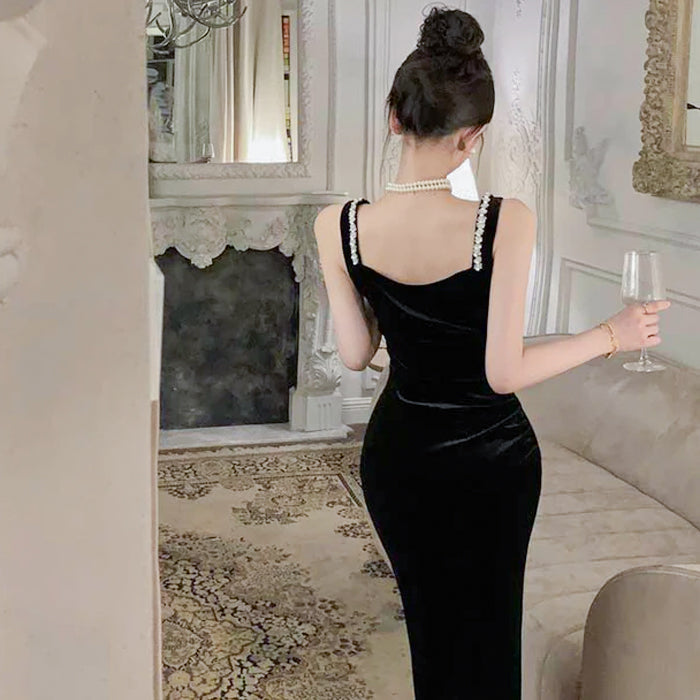 ジュエルラインスリットベロアワンピース