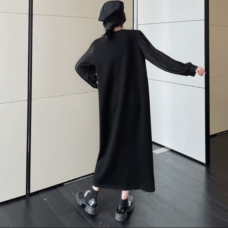 シフォンロングスリーブブラックワンピース