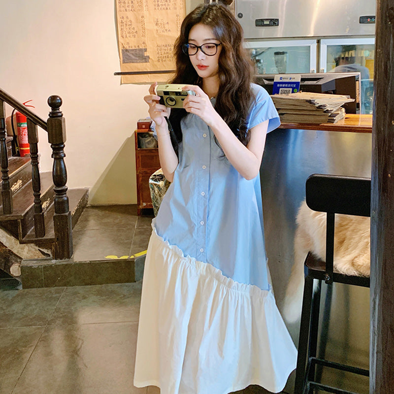 アシンメトリー切り替えシャツワンピース