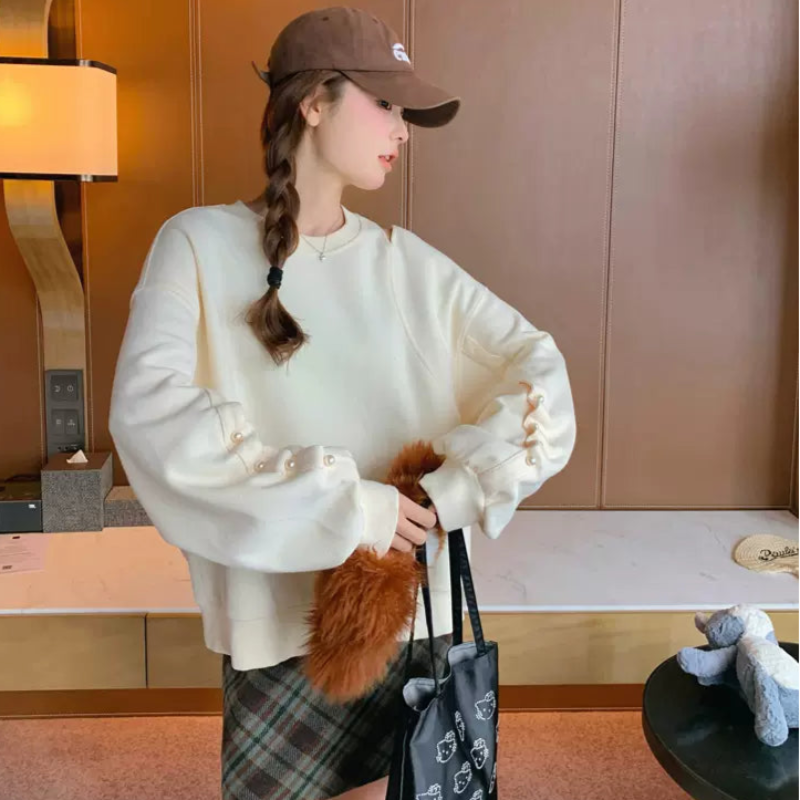 ショルダーカットパールスリーブスウェット