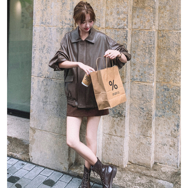 オーバーサイズフェイクレザージャケット(2colors)