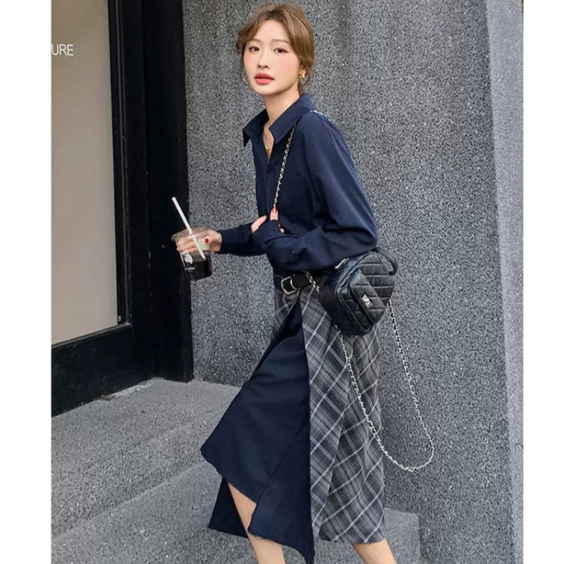 チェックラップスカートレイヤードワンピース