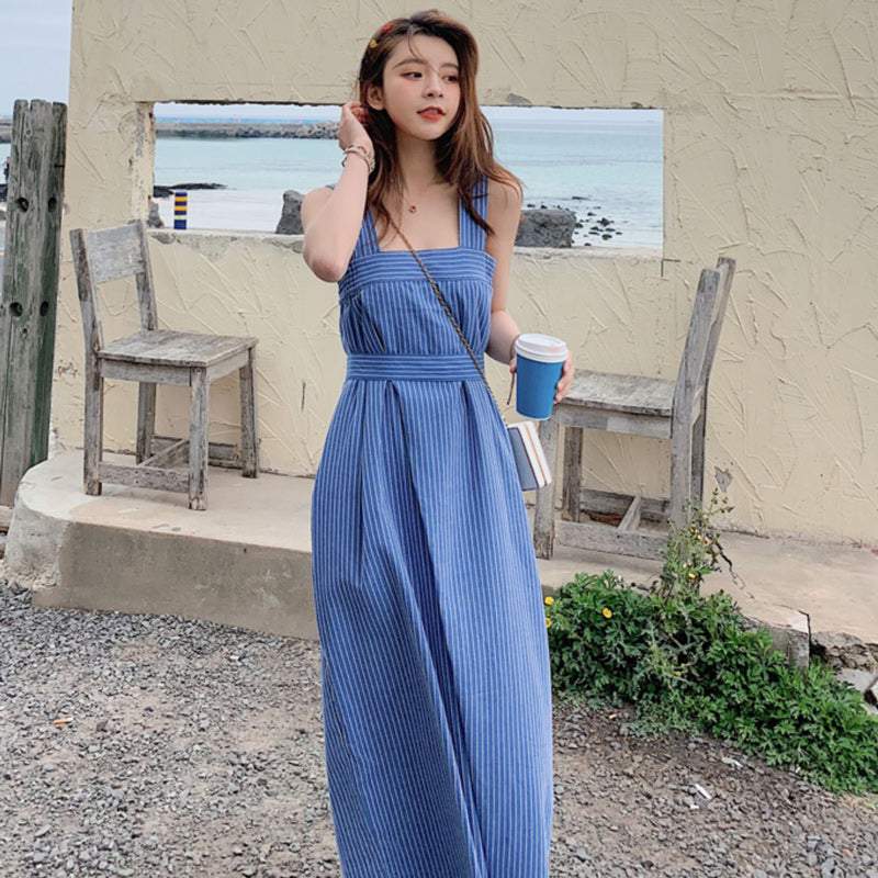 バックリボンストライプロンパース