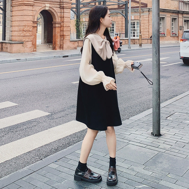 リボンディテールシアーパフスリーブワンピ