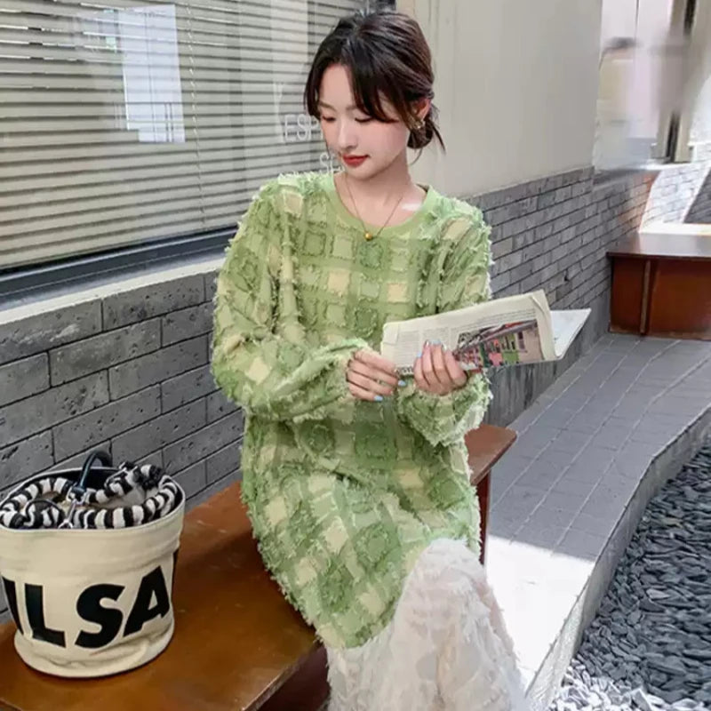 グリーンエンボスチェックワンピース