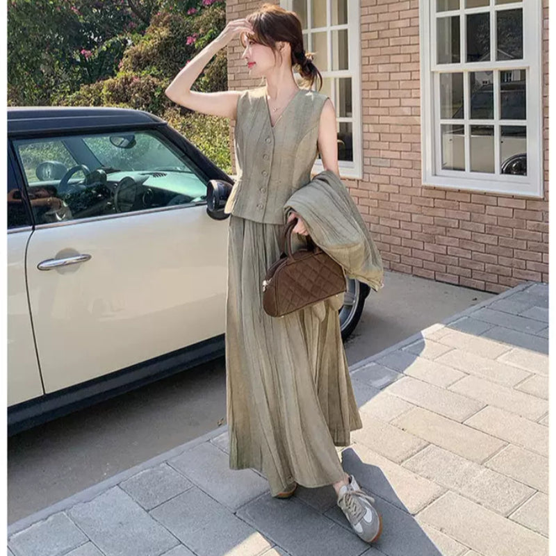 スマッジカラースリーピーススカートスーツ