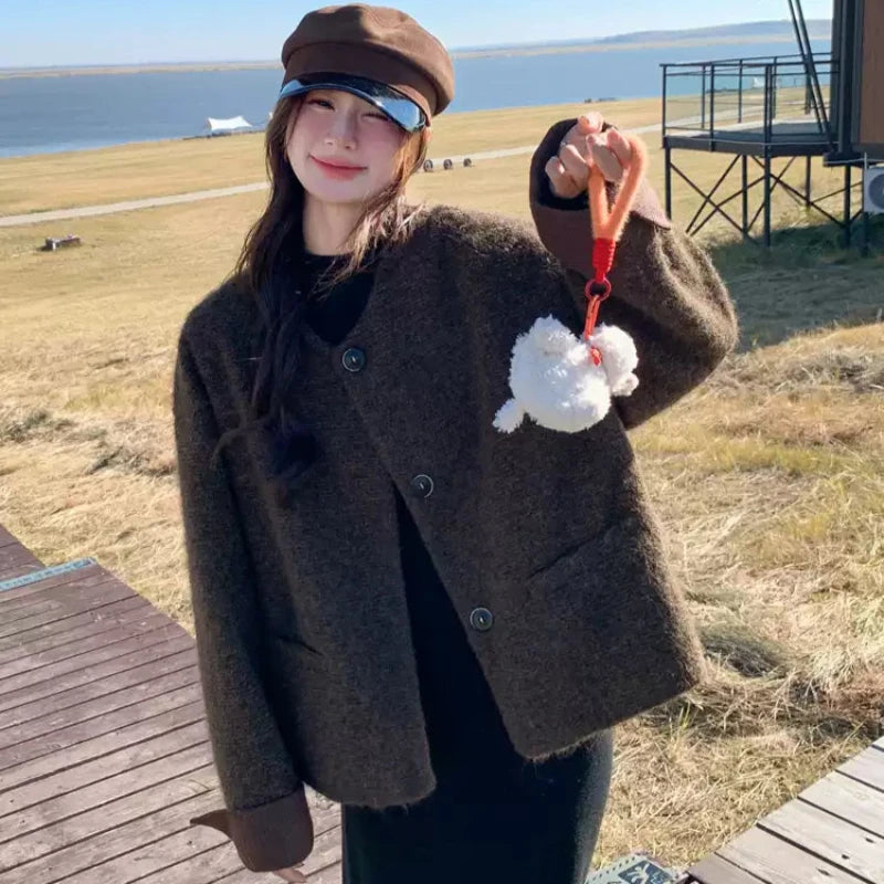 ノーカラーウールショートコート