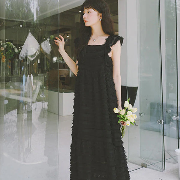 フリンジノースリーブワンピース