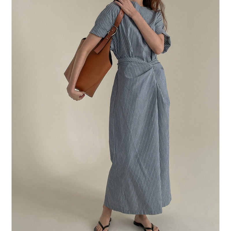 ツイストデザインストライプワンピース