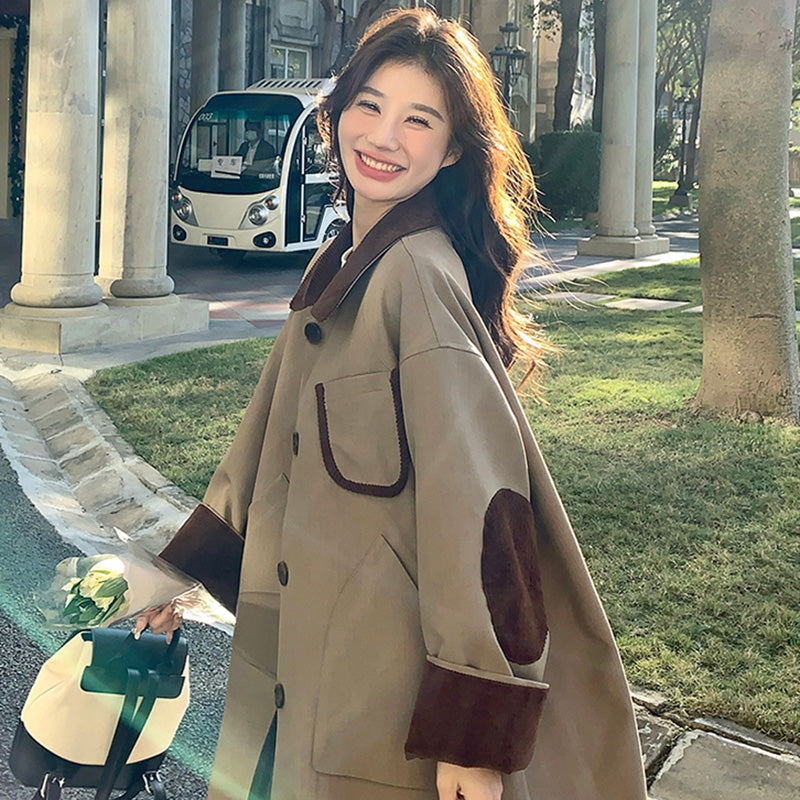 オーバーサイズバイカラーミディ丈トレンチコート