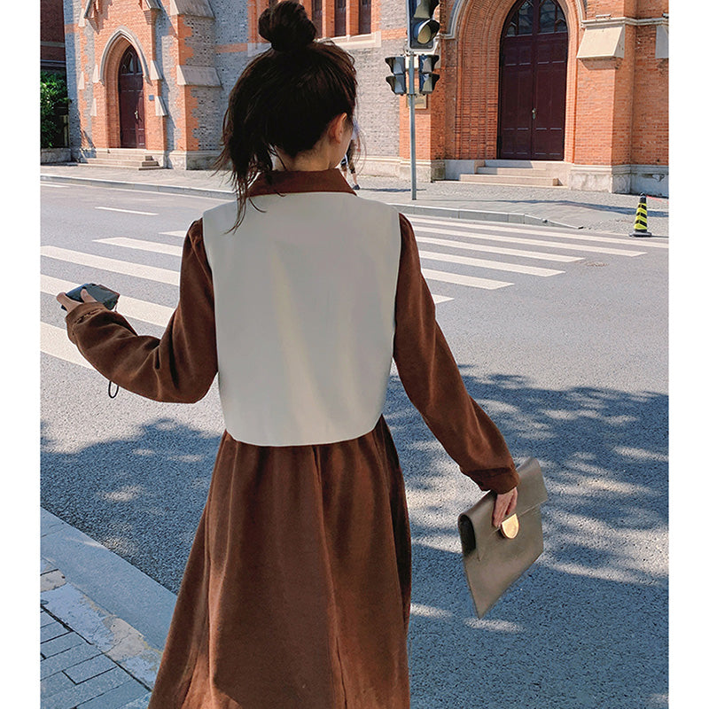 【即納】2WAYバイカラーベスト×ワンピースセット