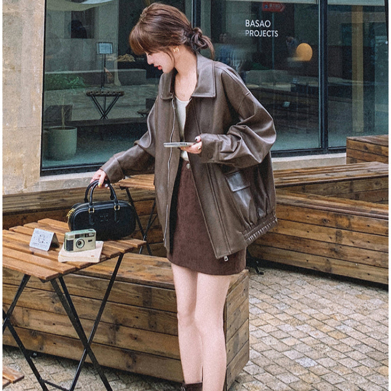 オーバーサイズフェイクレザージャケット(2colors)