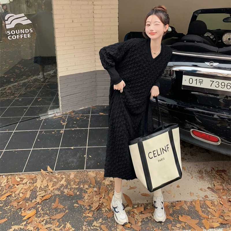 ワッフルニットワンピース