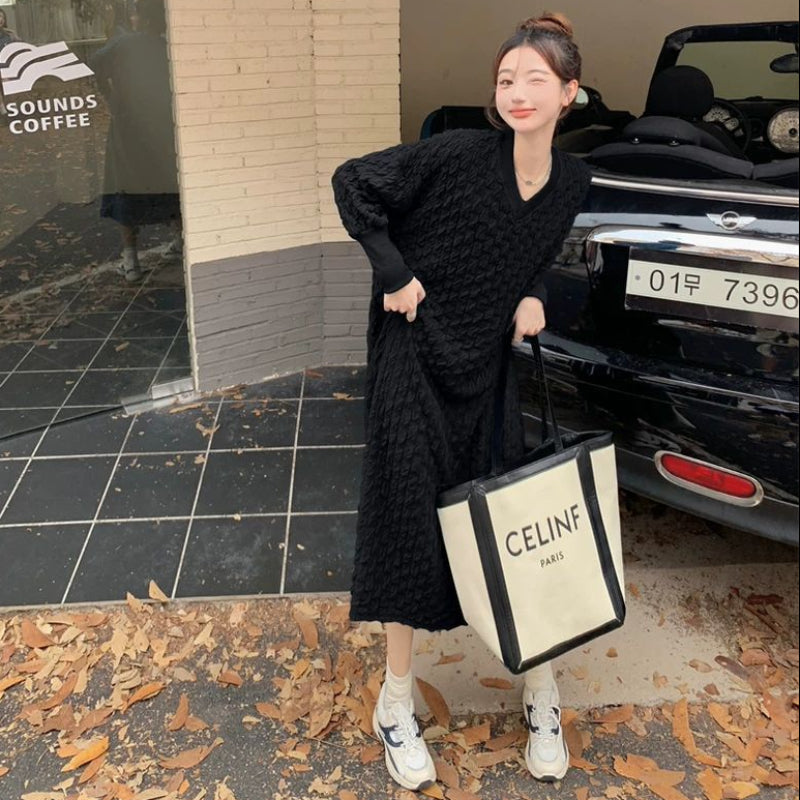 ケーブルデザインVネックワンピース