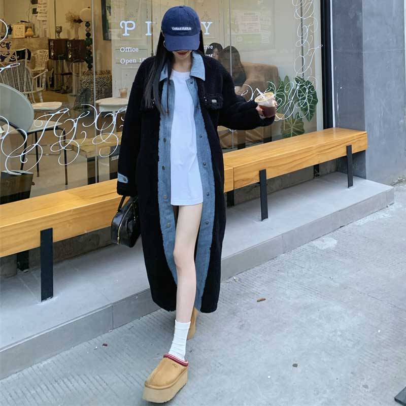 レイヤード風ボアロングコート