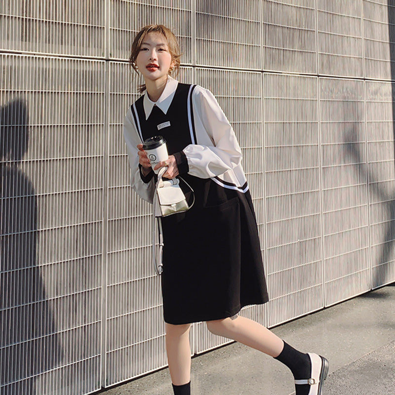 バイカラーAラインワンピース