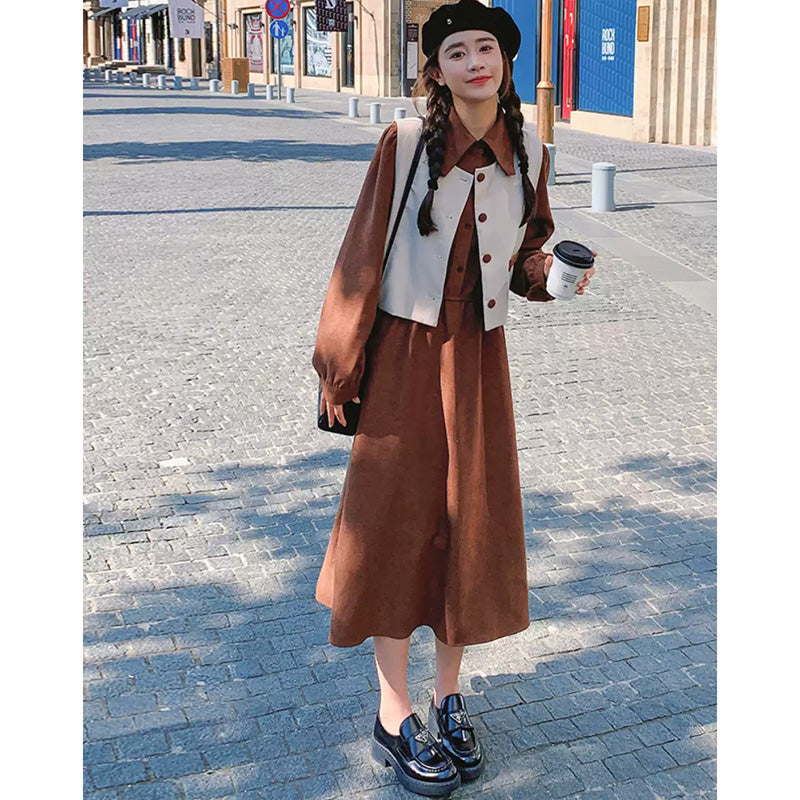 【即納】2WAYバイカラーベスト×ワンピースセット