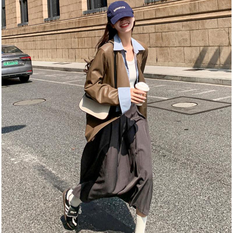 ノーカラーVラインPUレザージャケット